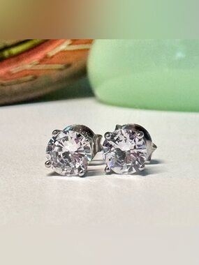 Vintage Sterling Silver Victor Jansen White Zircon Stud Earrings